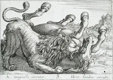 A Lion Biting a Horse's Neck, 1610. Creator: Hendrick Hondius I