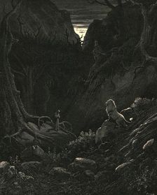 A lion came, gainst me as it appear'd c1890. Creator: Gustave Doré