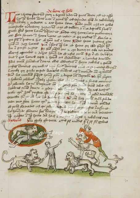 A Lion Standing Over a Woman Laying on the Ground: Another Man..., third quarter of 15th century. Creator: Unknown.