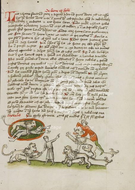A Lion Standing Over a Woman Laying on the Ground: Another Man..., third quarter of 15th century. Creator: Unknown.