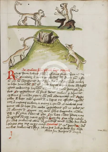 A Lion Standing on the Back of a Bear: Two Foxes in a Hole..., third quarter of 15th century. Creator: Unknown.