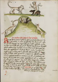A Lion Standing on the Back of a Bear: Two Foxes in a Hole..., third quarter of 15th century. Creator: Unknown