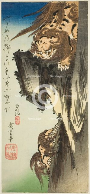 A Lion Training a Cub, c. 1832/34. Creator: Ando Hiroshige.