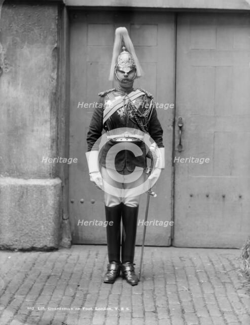 A Life Guardsman stands to attention, c1870-c1900. Artist: York & Son