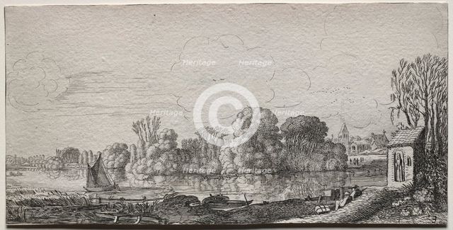 A Little Chapel by a Pond. Creator: Jan van de Velde (Dutch, 1620-1662).