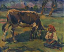 A Little Girl with a Cow, around 1937. Creator: Gustav Mally