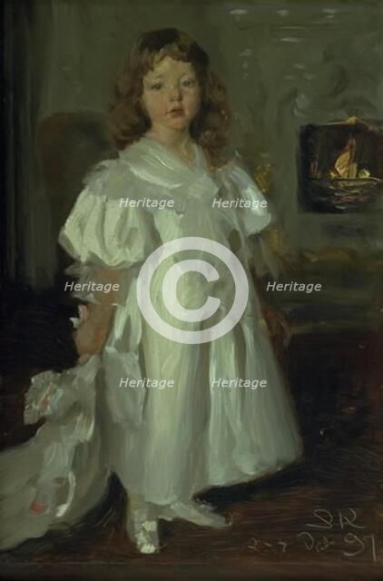 A Little Girl, Helga Melchior, in a Long Dress, 1897. Creator: Peder Severin Kroyer.