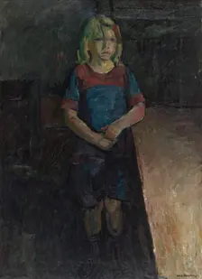 A little girl leaning on a table, 1919. Creator: William Lonnberg