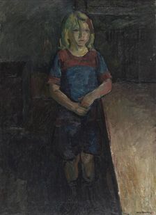A little girl leaning on a table, 1919. Creator: William Lonnberg