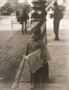 A Little "Shaver," Indianapolis Newsboy, 41 inches high.., about 1920. Creator: Lewis Wickes Hine