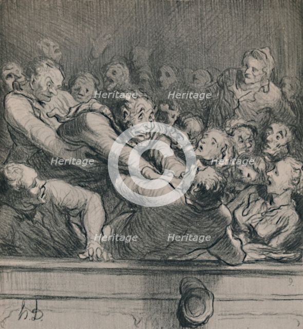 'A Literary Discussion in the Upper Gallery', c.1864, (1946). Artist: Honore Daumier.