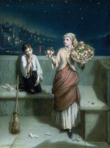 A London Crossing Sweeper and Flower Girl 1884. Artist: Augustus E Mulready