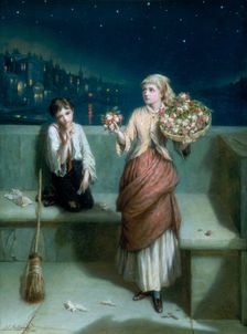A London Crossing Sweeper and Flower Girl 1884. Creator: Augustus E Mulready