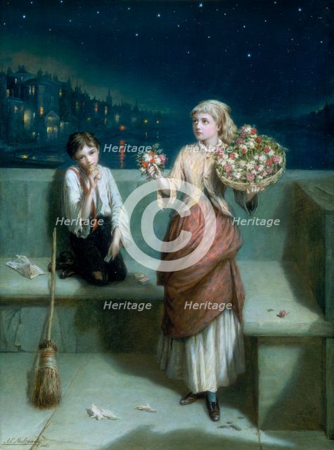 'A London Crossing Sweeper and Flower Girl', 1884. Creator: Augustus E Mulready.