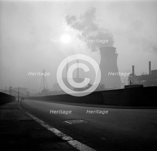 A London power station on a foggy morning, c1945-c1965. Artist: SW Rawlings