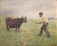 A loose cow, 1890. Creator: Hans Michael Therkildsen