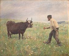 A loose cow, 1890. Creator: Hans Michael Therkildsen
