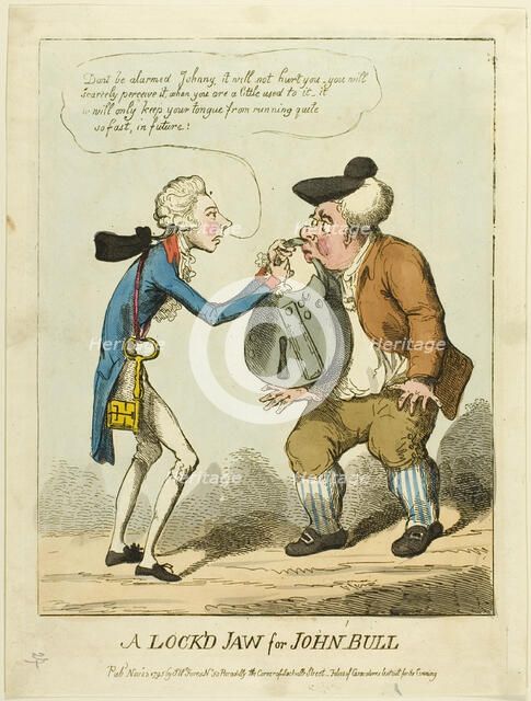 A Lock'd Jaw for John Bull, published November 23, 1795. Creator: Unknown.