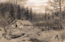 A Lodge in the Taiga near the Village of Baranchiki by the Baikal Station. Workers Building..., 1904 Creator: Boris Vasilievich Smirnov