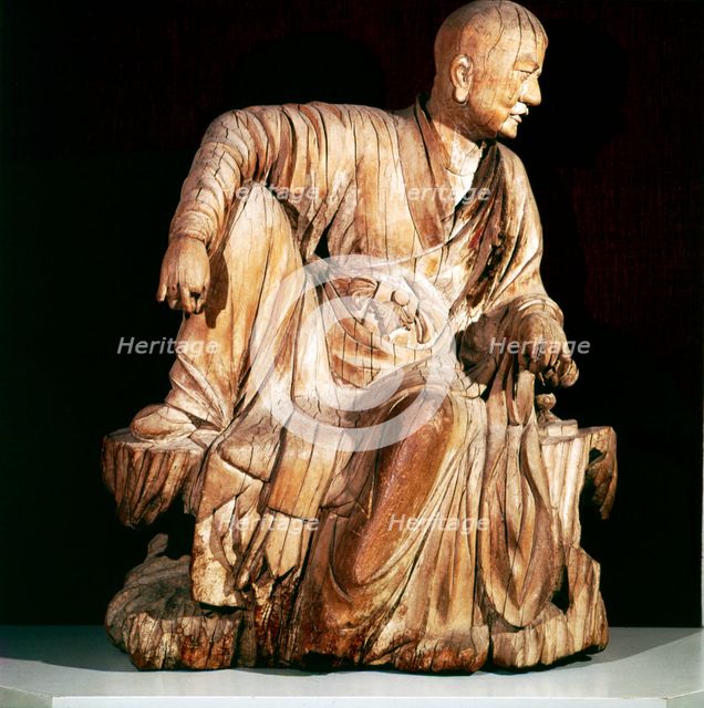 A Lohan (Disciple of Buddha), Chinese woodcarving, 14th century. Artist: Unknown.