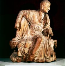 A Lohan (Disciple of Buddha), Chinese woodcarving, 14th century