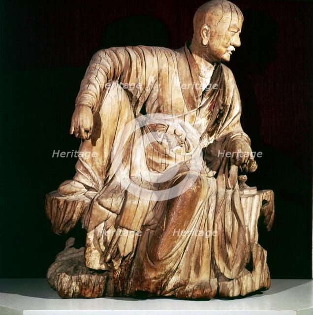 A Lohan (Disciple of Buddha), Chinese woodcarving, 14th century. Artist: Unknown.