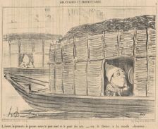 A louer, logements de garçon entre le pont neuf et le pont des arts - sur le fleuve..., 1854. Creator: Honore Daumier