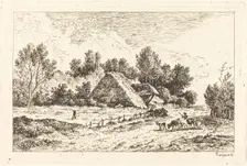A Low Cottage with a Herdsman Leading His Flock, 1771. Creator: Nicolas Perignon