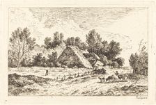 A Low Cottage with a Herdsman Leading His Flock, 1771. Creator: Nicolas Perignon