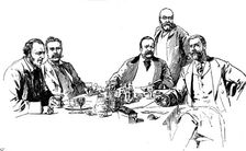 A Luncheon-Table at the Reform Club: Mr. James Payn and four of his friends, 1898. Creator: Unknown