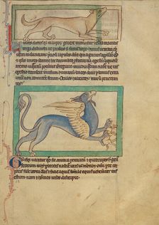 A Lynx; A Griffin; Northumberland Bestiary, about 1250-1260. Creator: Unknown