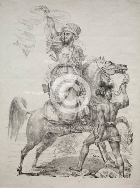 A Mameluke Chief on Horseback Signaling for Help, 1817. Creator: Antoine-Jean Gros (French, 1771-1835).