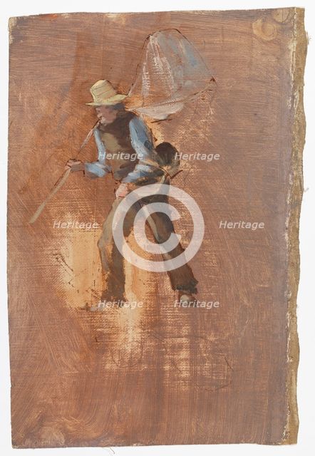 A man carrying a fishing net over his shoulder, study. Creator: Oscar Kleineh.