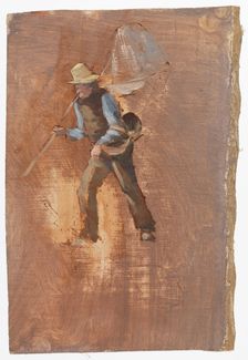 A man carrying a fishing net over his shoulder, study. Creator: Oscar Kleineh