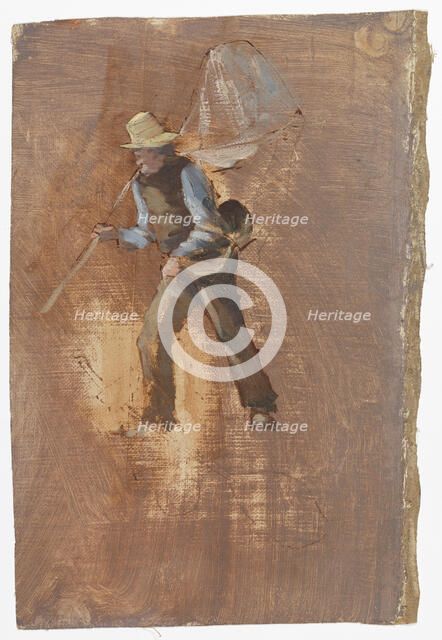 A man carrying a fishing net over his shoulder, study. Creator: Oscar Kleineh.