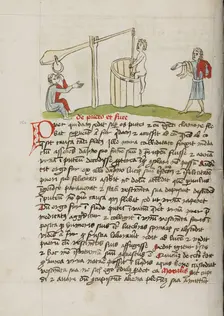 A Man Climbing into a Well; Fables, third quarter of 15th century. Creator: Unknown