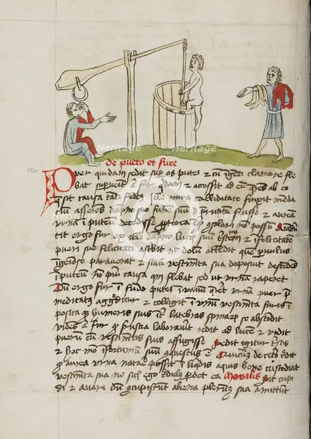 A Man Climbing into a Well; Fables, third quarter of 15th century. Creator: Unknown.