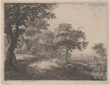 A Man and a Woman Crossing a Stream, 17th century. Creator: Anthonie Waterloo