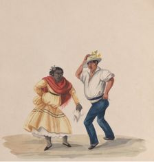 A man and a woman dancing, from a group of drawings depicting Peruvian costume, 1848. Creator: Attributed to Francisco (Pancho) Fierro