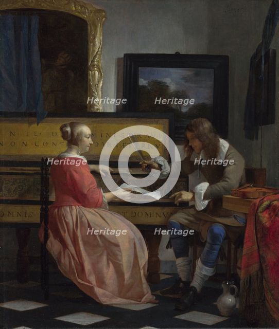 A Man and a Woman seated by a Virginal, ca 1665. Artist: Metsu, Gabriel (1629-1667)