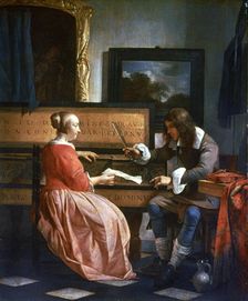 A Man and a Woman seated by a Virginal c1649-1667. Artist: Gabriel Metsu