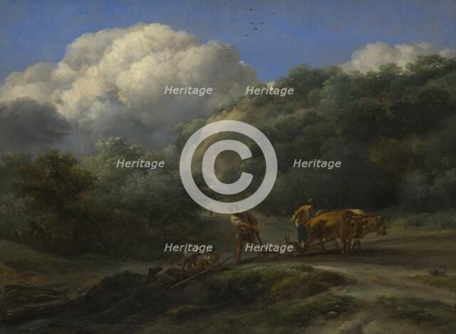 A Man and a Youth ploughing with Oxen, c. 1650. Artist: Berchem, Nicolaes (Claes) Pietersz, the Elder (1620-1683)