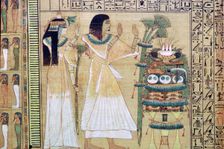 A man and his wife making offerings to Osiris, from the Egyptian Book of the Dead