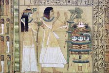 A man and his wife making offerings to Osiris, from the Egyptian Book of the Dead