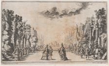 A man and two women conversing at center; young men standing to their right and young wome..., 1668. Creator: Mathäus Küsel