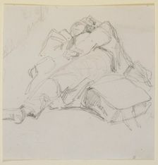 A man asleep on a pile of luggage, 1858. Creator: James Abbott McNeill Whistler