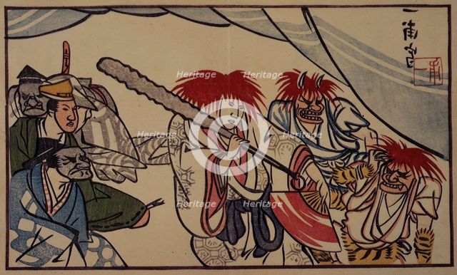 A man being caught while stealing flowers for his lover, 1803. Creators: Unknown, Sokyu Ichiami.