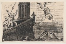 A man being thrown to the sharks, from a broadside entitled Triste Fin de Gerard..., ca. 1880-1910. Creator: José Guadalupe Posada