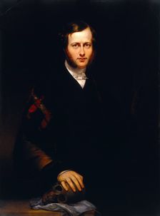 A man (George Dixon Longstaff?) wearing academic robes and holding a skull, 1835. Creator: Carl Schmid
