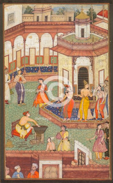 A Man Dips His Hand into a Cauldron as Ladies of the Harem Stand in Amazement..., c. 1600. Creator: Unknown.